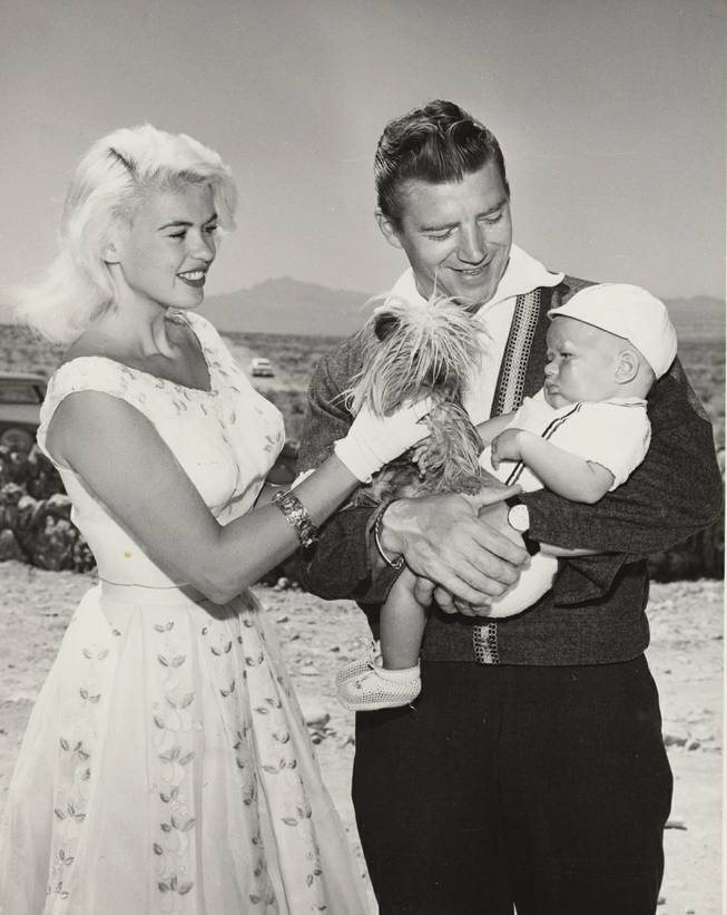 Jayne Mansfield and Mickey Hargitay with their son Zoltan, their second of three children, in May 1961, photographed while managing the building of their home near Sunrise Mountain. Zoltan was later attacked by a lion at Jungeland USA in Thousand Oaks, CA. He survived, but the bad publicity ultimately forced the theme park to close.